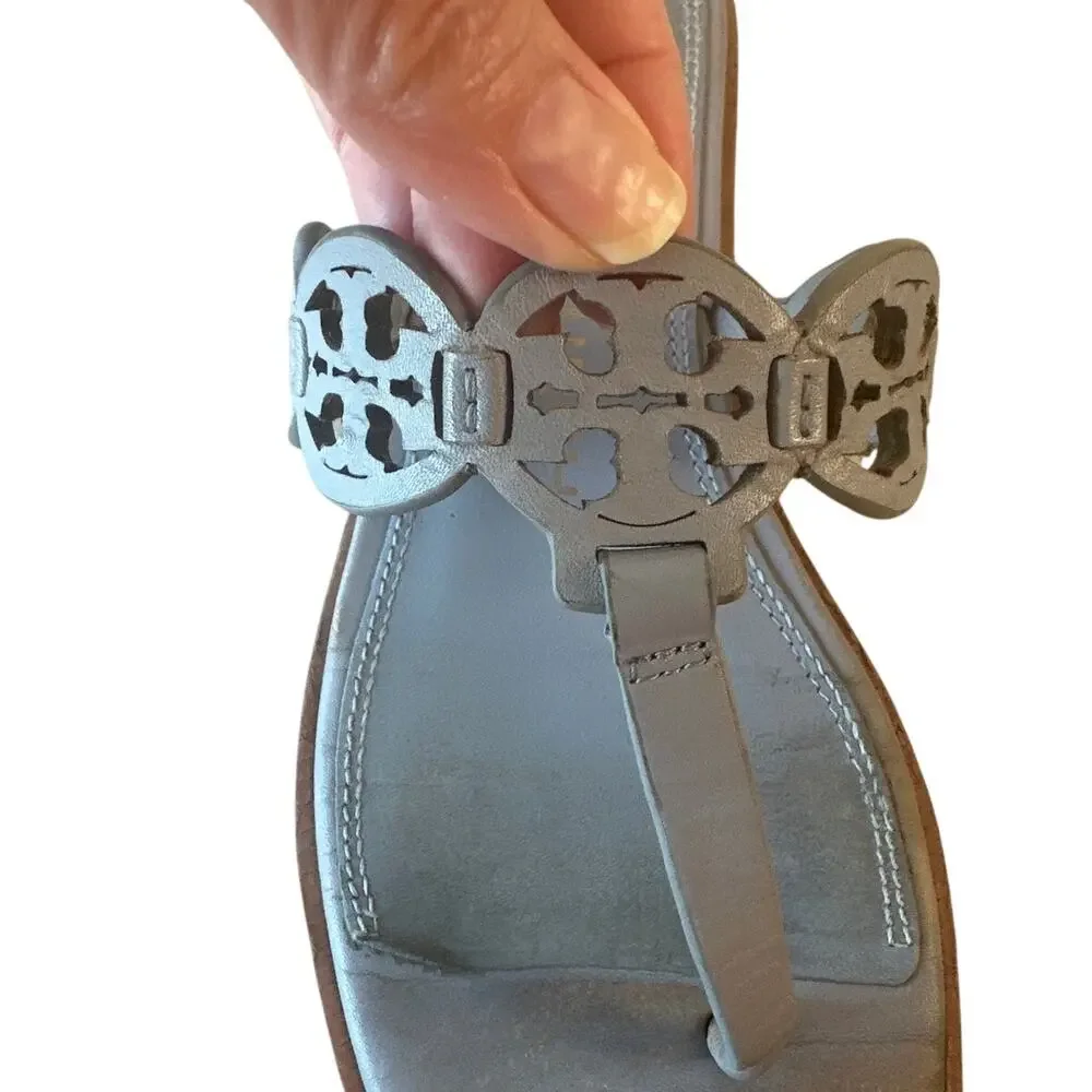 Tory Burch Mini Miller Thong Sandals 7 Blue Tiny Medallion‎ Logo